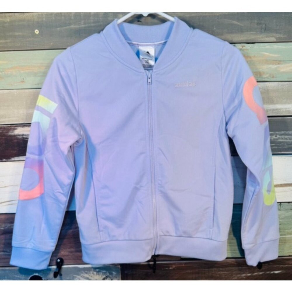 Adidas Girls Light Purple Rainbow Logo Zip Track Jacket L  (14) USED
